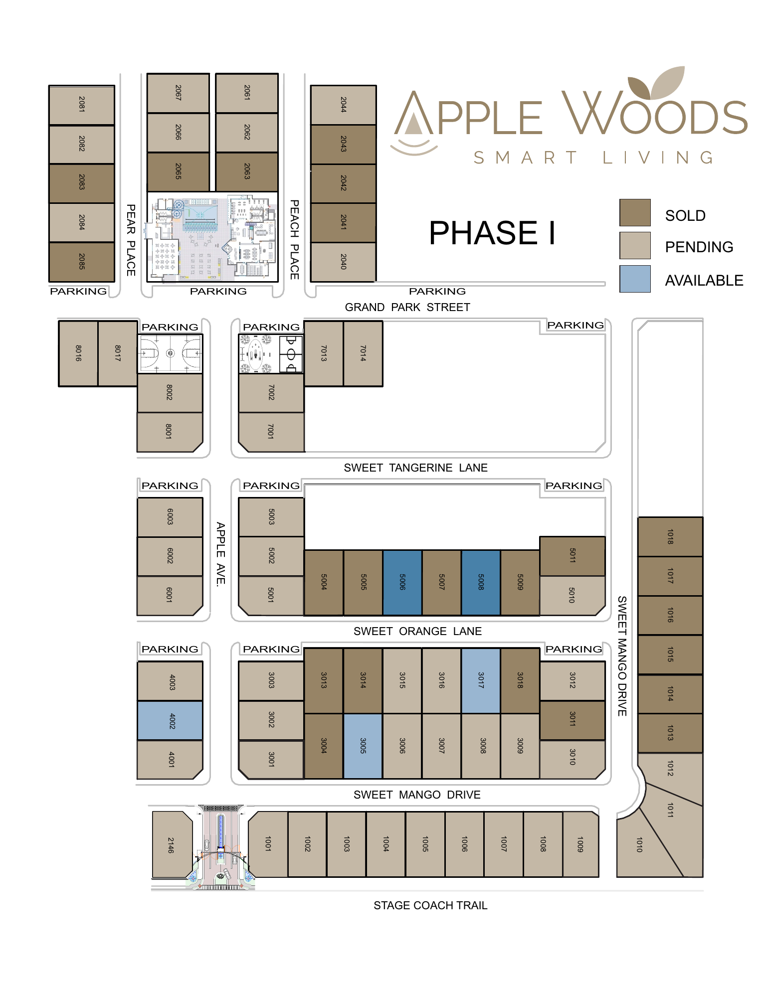 Mapa de lotes vendidos de la Fase 1 de Apple Woods
